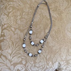 Brighton long silver chain with white stones